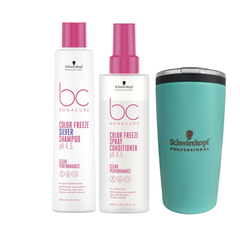 Kit Shampoo Silver + Acondicionador En Spray Schwarzkopf Color Freeze pH 4.5 + Obsequio Termo