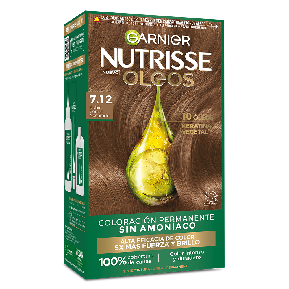 Garnier Nutrisse Óleos en el tono 7.12 Rubio Cenizo Nacarado