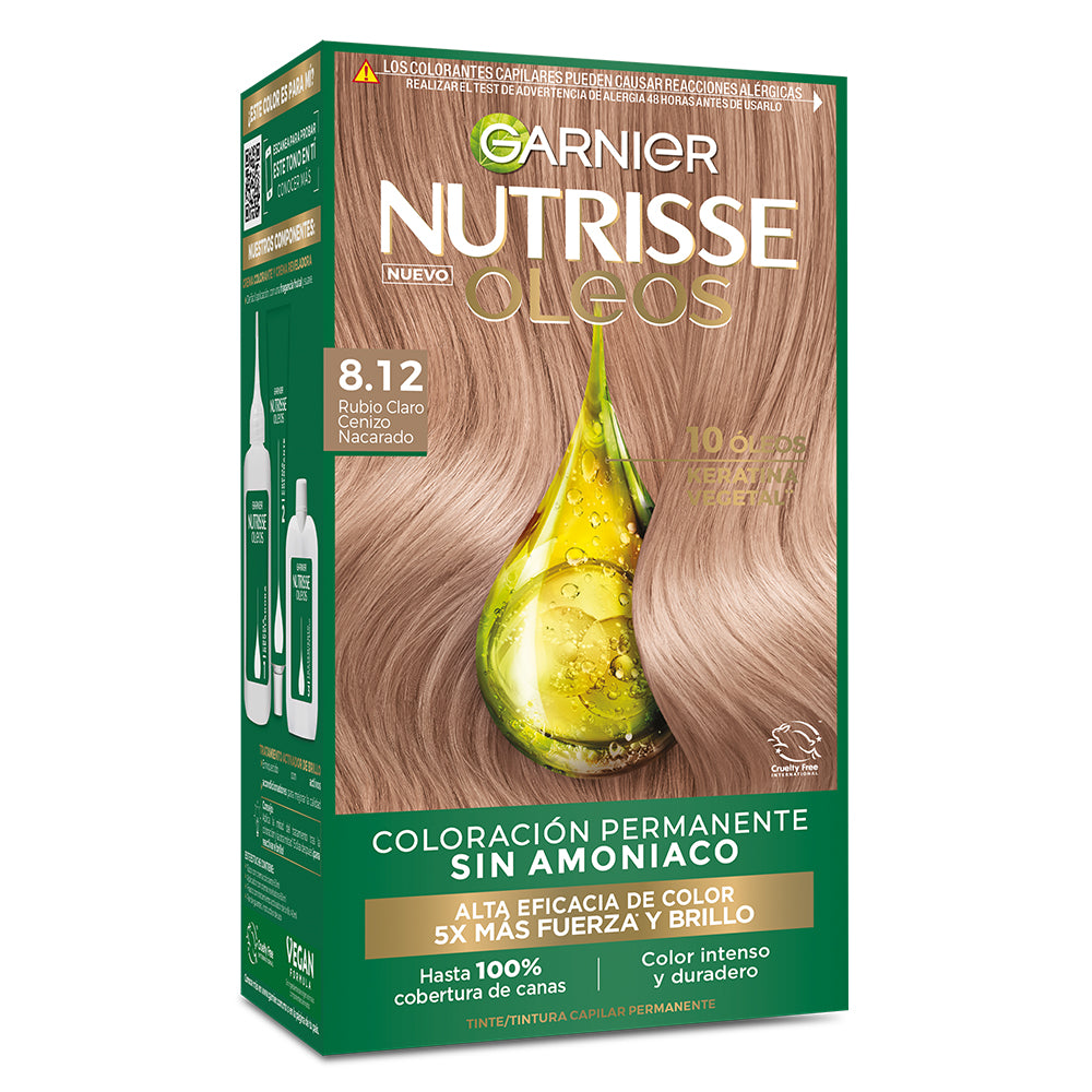 Garnier Nutrisse Óleos en el tono 8.12 Rubio Claro Cenizo Nacarado