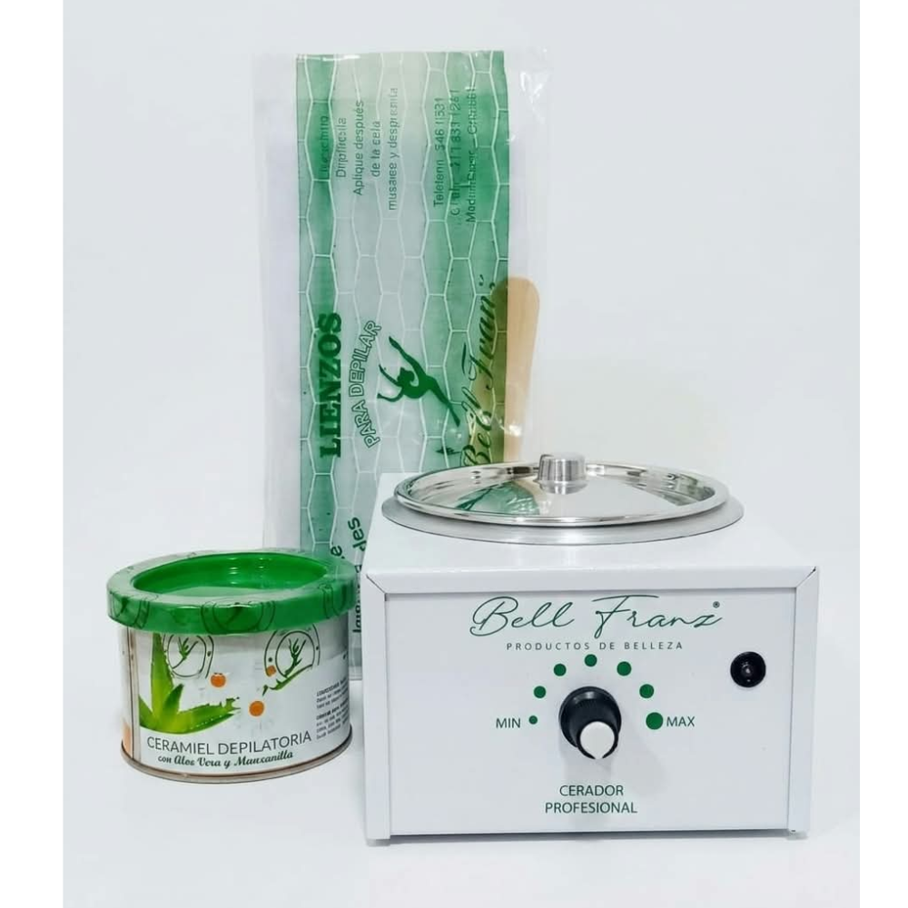 Kit Bell Franz Olla Para Cera + Cera Miel Aloe vera y manzanilla   +lienzos