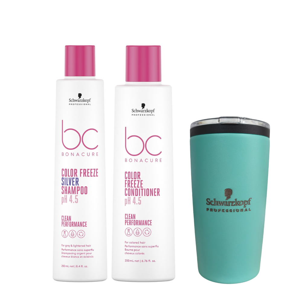 Kit Shampoo Silver + Acondicionador Schwarzkopf Color Freeze pH 4.5 + Termo