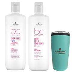 Kit Shampoo Silver + Acondicionador Schwarzkopf Color Freeze pH 4.5 + Termo