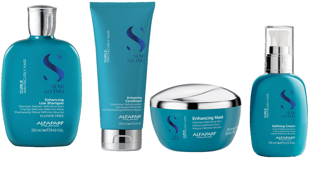 Kit Shampoo + Acondicionador + Mascarilla + Fluido Curl Alfaparf Rizos Semi Di Lino