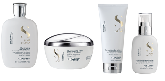 Kit Shampoo + Acondicionador + Mascarilla + Fluido Diamond Alfaparf Iluminador Semi Di Lino