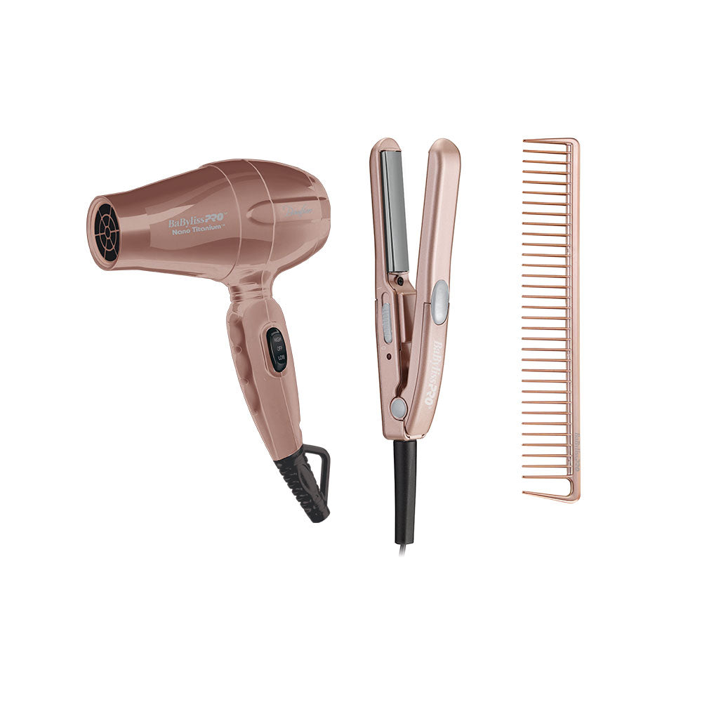 Combo Viajero Babyliss PRO (Secador De Viaje - Mini Alizadora - Peine Estilizador)