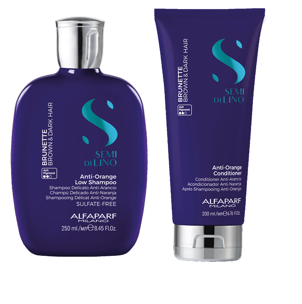 Kit Anti-Orange Shampoo + Acondicionador Alfaparf Brunette Semi Di Lino