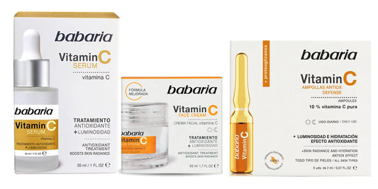 Serum Facial + Crema Facial + Ampolletas Babaria Vitamin C - Antioxidante & Luminosidad