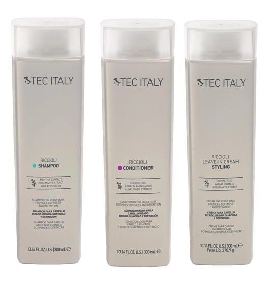 Kit Shampoo + Acondicionador + Leave In Cream Riccioli Tec Italy