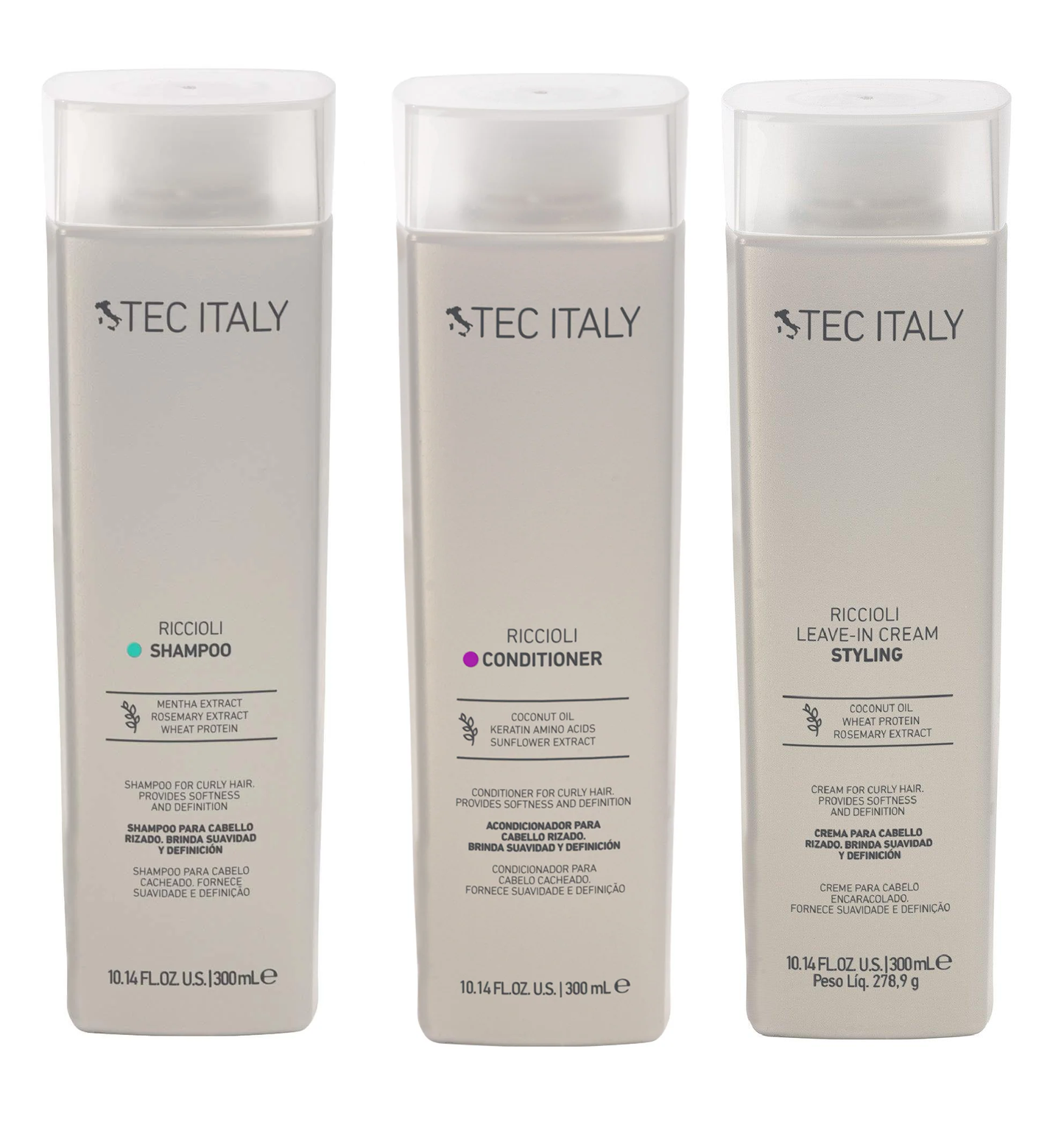 Kit Shampoo + Acondicionador + Leave In Cream Riccioli Tec Italy