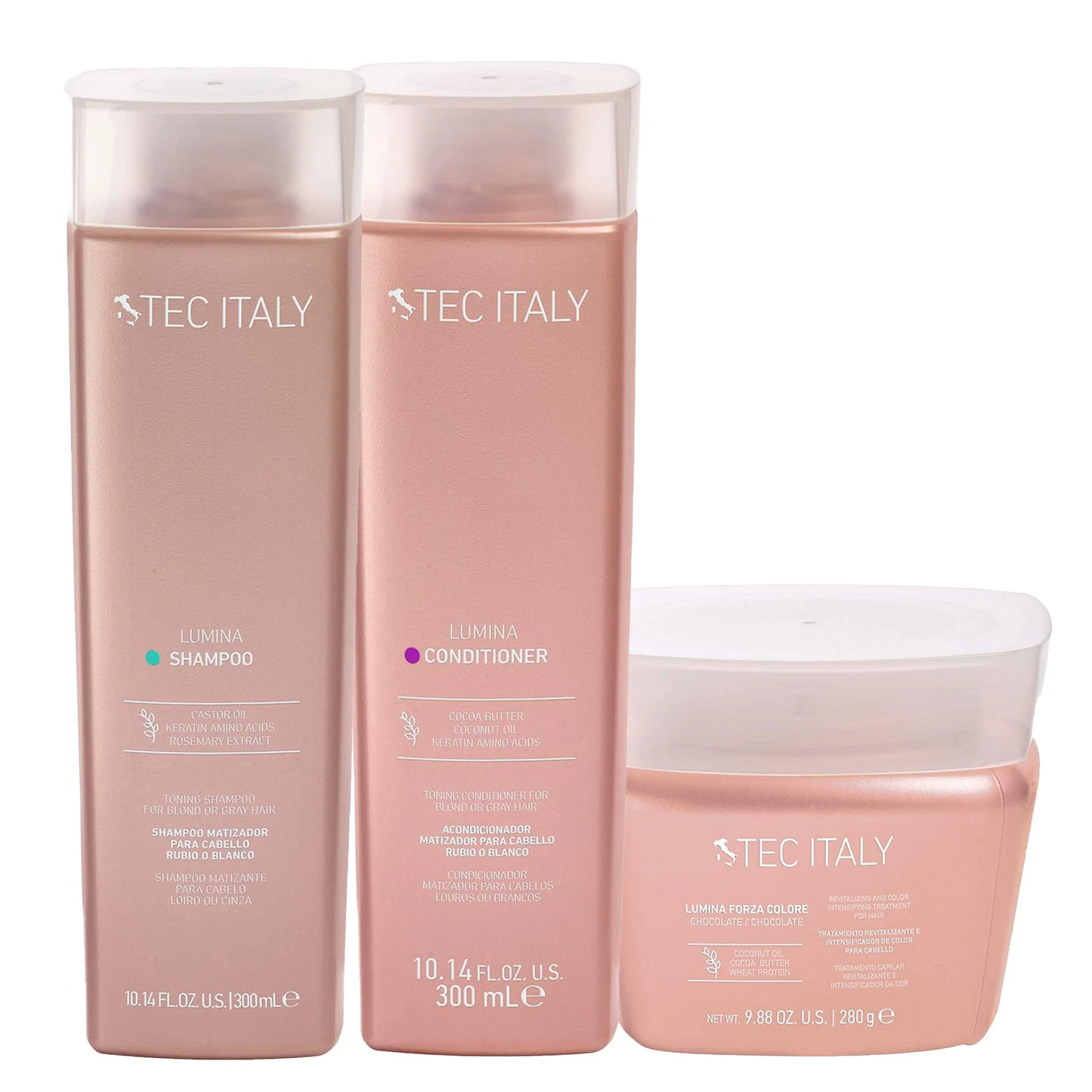 Kit Shampoo + Acondicionador + Mascarilla Lumina Tec Italy