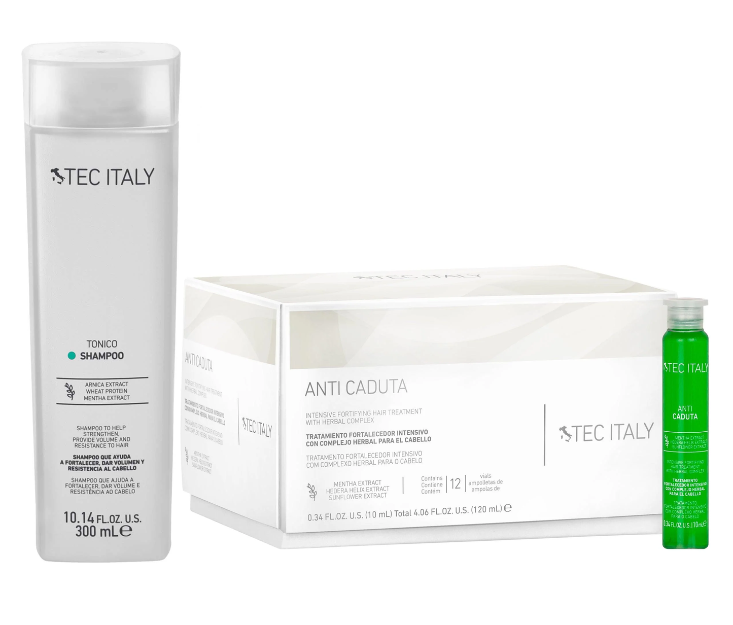 Kit Shampoo Tonico + Ampolletas Anti Caduta Tec Italy