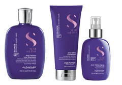 Kit Anti-Yellow Shampoo + Acondicionador + Fluido Alfaparf Blonde Semi Di Lino