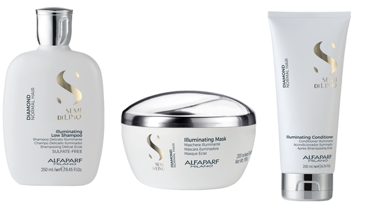 Kit Shampoo + Acondicionador + Mascarilla Diamond Alfaparf Iluminador Semi Di Lino